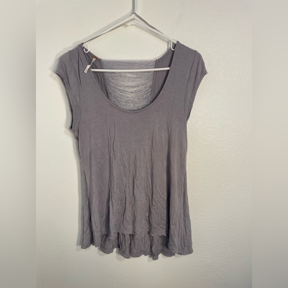 Free people, slate blue, flowy top with fringe back, Size S